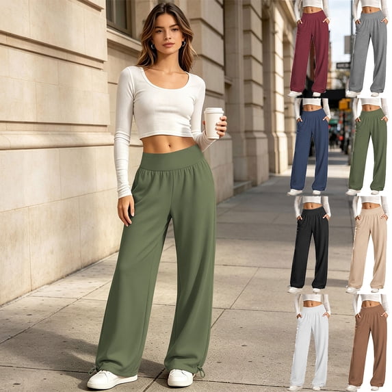 Otvok Womens Athletic Leisure Trousers, Tummy Control High Waist Convenient Side Pocket Wide Leg Sweatpants