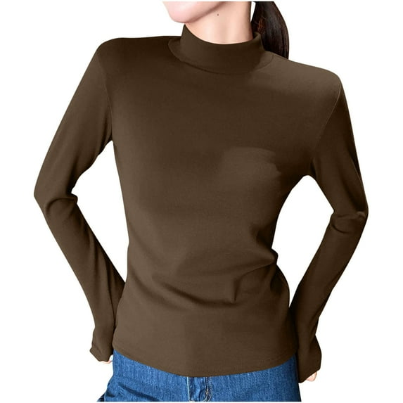 Otvok Womens Base Shirt Solid Color Long Sleeve Pullover Half High Neck Tops