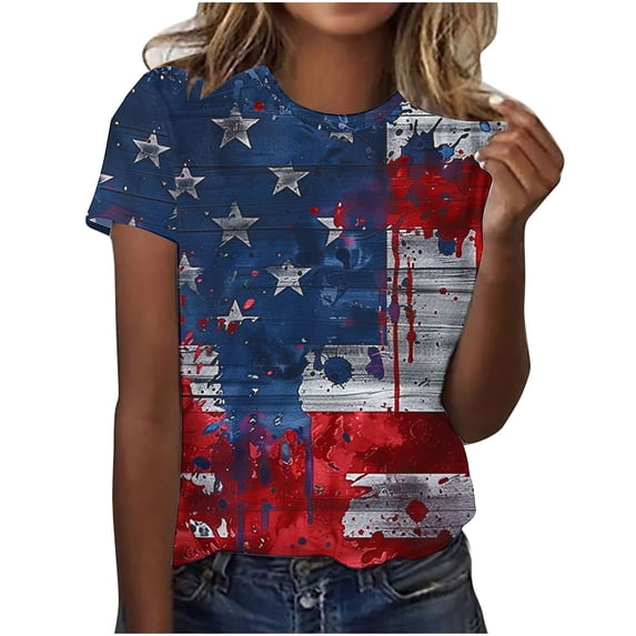 Otvok Womens Basic T Shirts Summer Independence Tops Short Sleeve Tees Comfy Casual Vacation Clothes