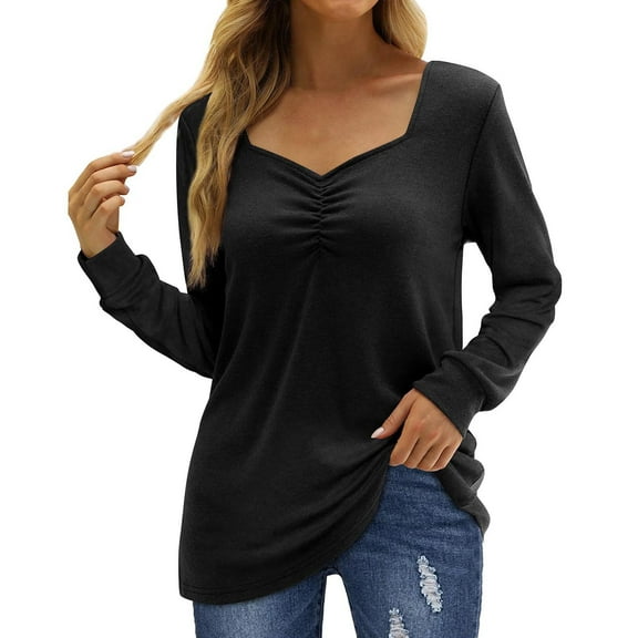 Otvok Womens Blouse V-Neck Long Sleeve Solid Casual Patchwork Shirt