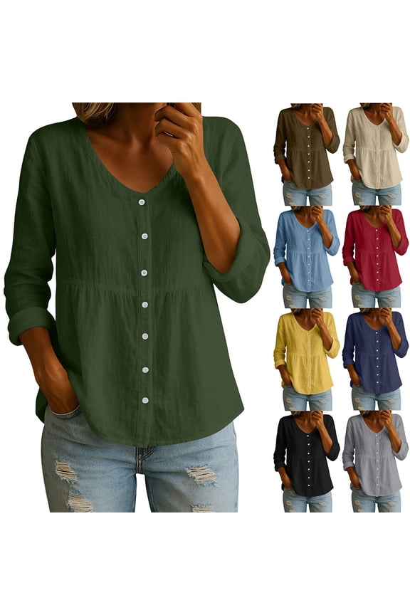 Womens Blouses Long Sleeve V Neck Button Down Shirts Flroal Printed Summer Loose Casual Comfy Tops,Sizes S-5XL
