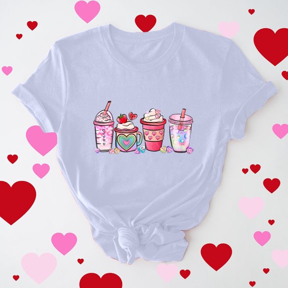 Otvok Womens Casual Round Neck Short-Sleeved Printed Valentines T-Shirt Tops
