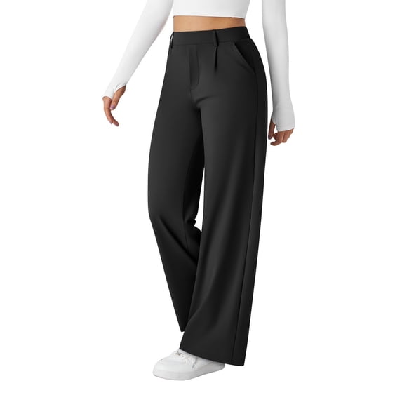 Otvok Womens Casual Solid Color Loose Pocket High Waisted Yoga Pants Sports Pants Straight Leg Pants