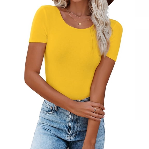 Otvok Womens Casual Solid Color Short-Sleeved Crew-Neck Tops Multi-Color Selection