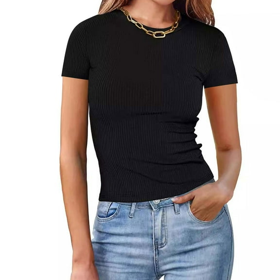 Otvok Womens Casual Solid Color Short-Sleeved Crew-Neck Tops