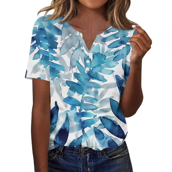Otvok Womens Casual T Shirts for Summer 2025 Short Sleeve Crewneck Tunic Shirts Floral Print Tops Dressy Blouse