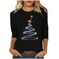 thumbnail image 1 of Otvok Womens Christmas 3/4 Sleeve T-Shirts Casual Round Neck Printed Blouse Tops for Summer, 1 of 6