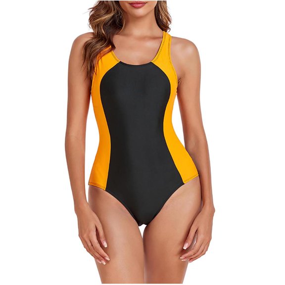 Otvok Womens Color Block One Piece Swimsuits Cutout Back Bathing Suit Tummy Control Ruched Swimwear