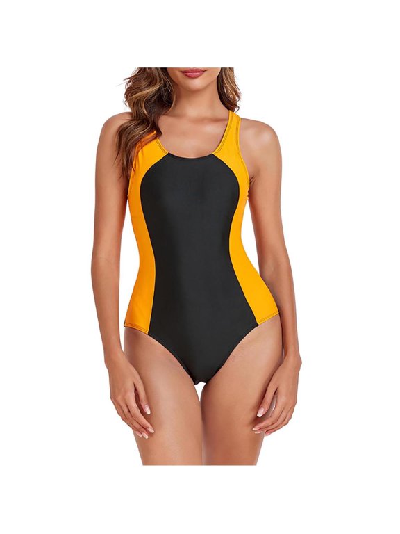 Otvok Womens Color Block One Piece Swimsuits Cutout Back Bathing Suit Tummy Control Ruched Swimwear