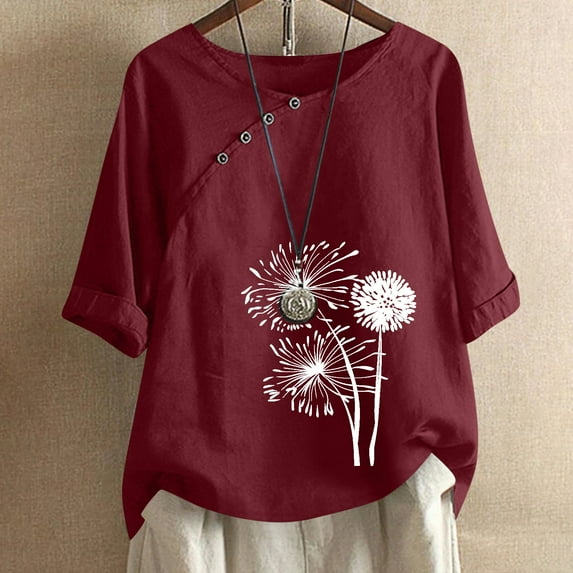 Otvok Womens Cotton and Linen T-Shirt for and Casual Personality Printing Top for Spring and Summer