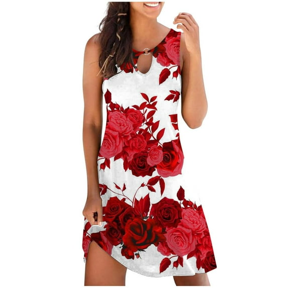 Otvok Womens Dress Summer Floral Print Tank Dress Beach Sundress Sleeveless Dresses