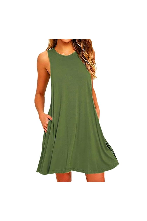 Otvok Womens Dresses,Women O Neck Casual Pockets Sleeveless Above Knee Dress Loose Party Dress