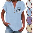 thumbnail image 1 of Otvok Womens Fashion Solid Button Shirt Female V-Neck Loose T-Shirt Blouse, 1 of 6