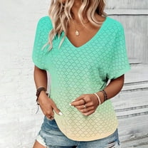 Otvok Womens Fashion Solid Color Short-Sleeved V-Neck Loose Casual Tops Spring and Summer Blouses