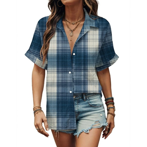 Otvok Womens Floral Print Button Shirt Female Lapel Neck Loose T-Shirt Blouse