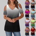 thumbnail image 1 of Otvok Womens Gradient Printed Short Sleeved V-Neck Off Shoulder Fashionable Tops, 1 of 6