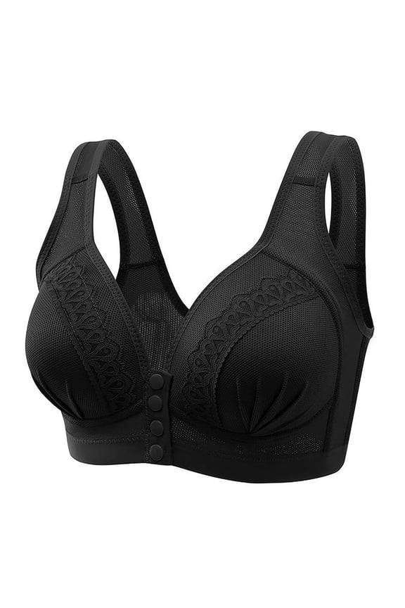 Womens High Support Bra Comfy Front Snap Wireless Plus Size Brassiere Breathable Deep Cup Stay-In-Place Straps Brassiere