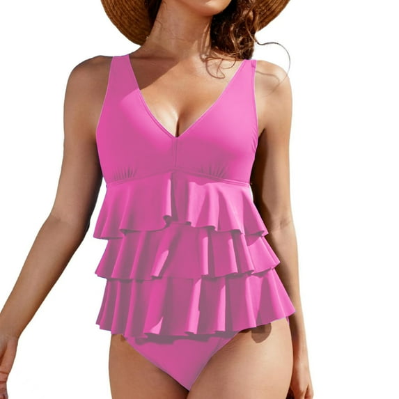 Otvok Womens High Waisted Bikini Sets Ruffle Sling Swimsuits Crisscross Tie Back Bathing Suit Swimwear