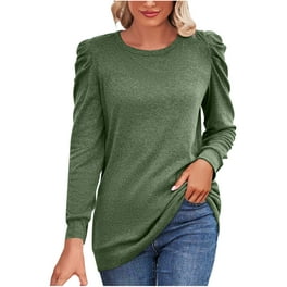 Women's Solid Creased Long-Sleeved Round-Neck Shirt Women's Solid Creased Long-Sleeved Round-Neck Shirt