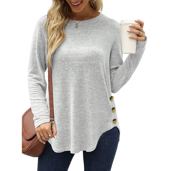 Otvok Womens Long Sleeve Solid Shirts Lightweight Button Down Tunic Tops