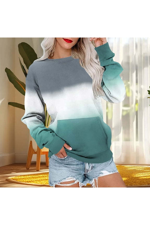 Otvok Womens Long Sleeve Sweatshirt Crewneck Oversized Tops Casual Fall Winter Trendy T-Shirts Blouse with Pockets Clothes