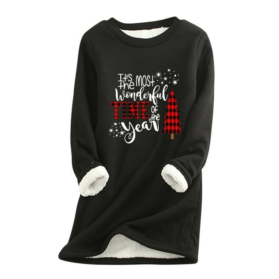 Otvok Womens Loungewear Nightgowns Long Sleeve Christmas Print Fall Fleece Tops