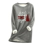Otvok Womens Loungewear Nightgowns Long Sleeve Christmas Print Fall Fleece Tops