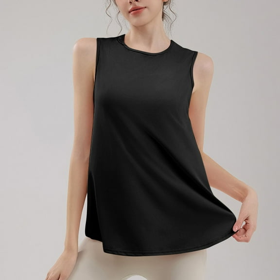 Otvok Womens New Casual Solid Color Sleeveless Loose Outside Wearing Smock Top