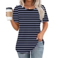 thumbnail image 1 of Otvok Womens New Short Sleeve Round Neck Pullover Chest Pleated Striped Print Tops, 1 of 6