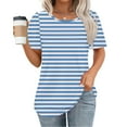 thumbnail image 1 of Otvok Womens New Short Sleeve Round Neck Pullover Chest Pleated Striped Print Tops, 1 of 6