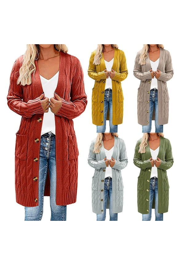 Otvok Womens Outerwear Cable Knit Long Cardigan Open Front Button Sweater