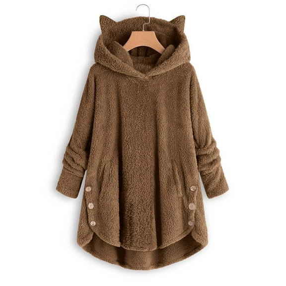 Otvok Womens Plus Size Coats Solid Tops Hooded Pullover Loose Sweater