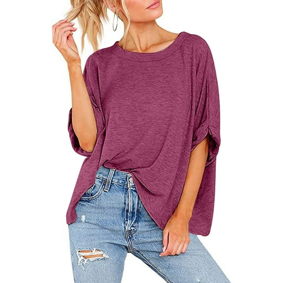 Otvok Womens Plus Size T-Shirt Summer Casual Short Sleeve Solid Color Loose Tops