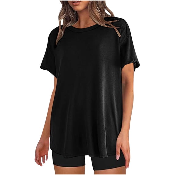 Otvok Womens Plus Size T Shirts Solid Crewneck Short Sleeve Summer Athletic Boyfriend Tees Shirt Loose Tops