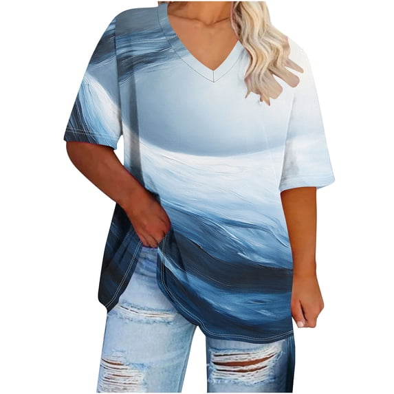 Otvok Womens Plus Size V Neck T Shirts Summer Short Sleeve Tops Casual Loose Fit Soft Basic Tees