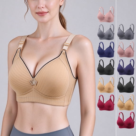Otvok Womens Plus Size without Steel Rims Comfortable and Breathable Underwear Non-Magnetic Thin Cup Bra