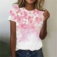 thumbnail image 1 of Otvok Womens Round Neck Floral Print Casual Print Round Neck Short Sleeve Pink Tops, 1 of 6