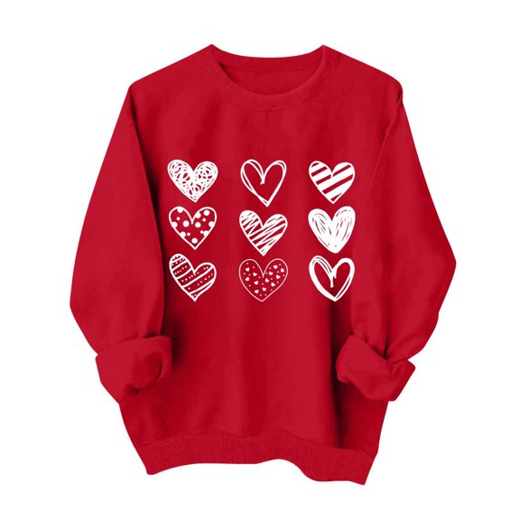 Otvok Womens Round Neck Sweatshirt Valentines Day Printed Long Sleeve Tops