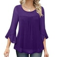 thumbnail image 1 of Otvok Womens Ruffle Sparkling Bronzing 3/4 Sleeve Elegant Dressy Blouses Double Mesh Tunic, 1 of 6