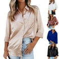 thumbnail image 1 of Otvok Womens Shirts Long Sleeve Solid Turn Down Collar Blouse Tops, 1 of 7