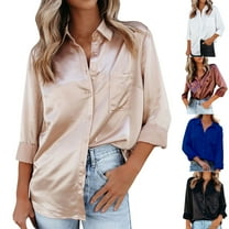 Otvok Womens Shirts Long Sleeve Solid Turn Down Collar Blouse Tops