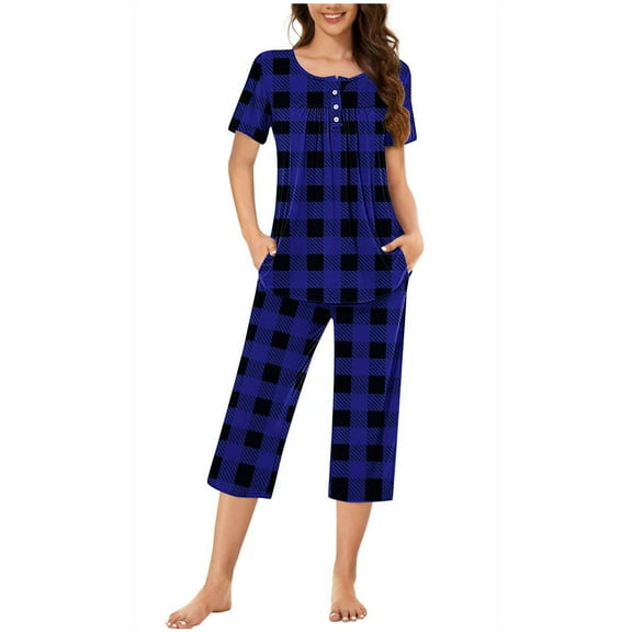 Otvok Womens Short Sleeve Sleepshirt and Pants Sets Loungewear Pajamas with Pockets