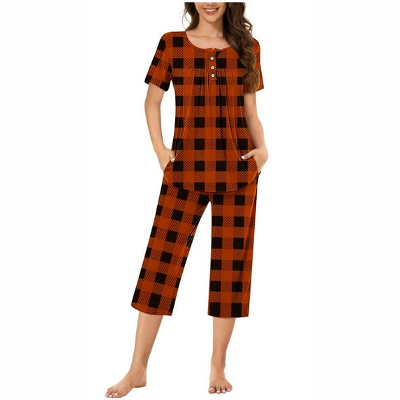 Otvok Womens Short Sleeve Sleepshirt and Pants Sets Loungewear Pajamas with Pockets