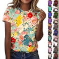 thumbnail image 1 of Otvok Womens Short Sleeve Tops Casual Solid Color Ladies Summer Blouses Dressy Plus Size T-Shirts, 1 of 6