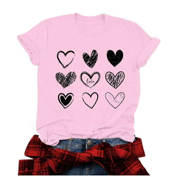 Otvok Womens Short Sleeve Tops Round Neck Valentine'S Day Shirts for Summer