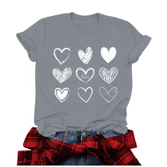 Otvok Womens Short Sleeve Tops Round Neck Valentine'S Day Shirts for Summer