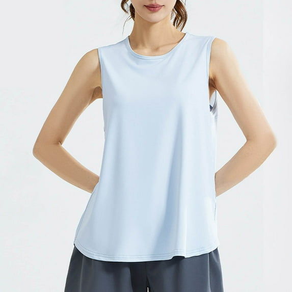 Otvok Womens Sleeveless Vest Casual Round Neck Solid Color Loose and Comfortable Tank Top