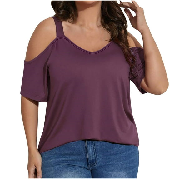 Otvok Womens Solid Color Shirt Short Sleeve Crewneck Basic Plus Size Blouse Summer