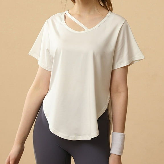 Otvok Womens Sports Short Sleeve Summer T-Shirt Fitness Suit Breathable Top Round Neck Blouse