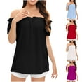thumbnail image 1 of Otvok Womens Spring Summer Solid Color Casual One Line Neck Chiffon T-Shirt, 1 of 6